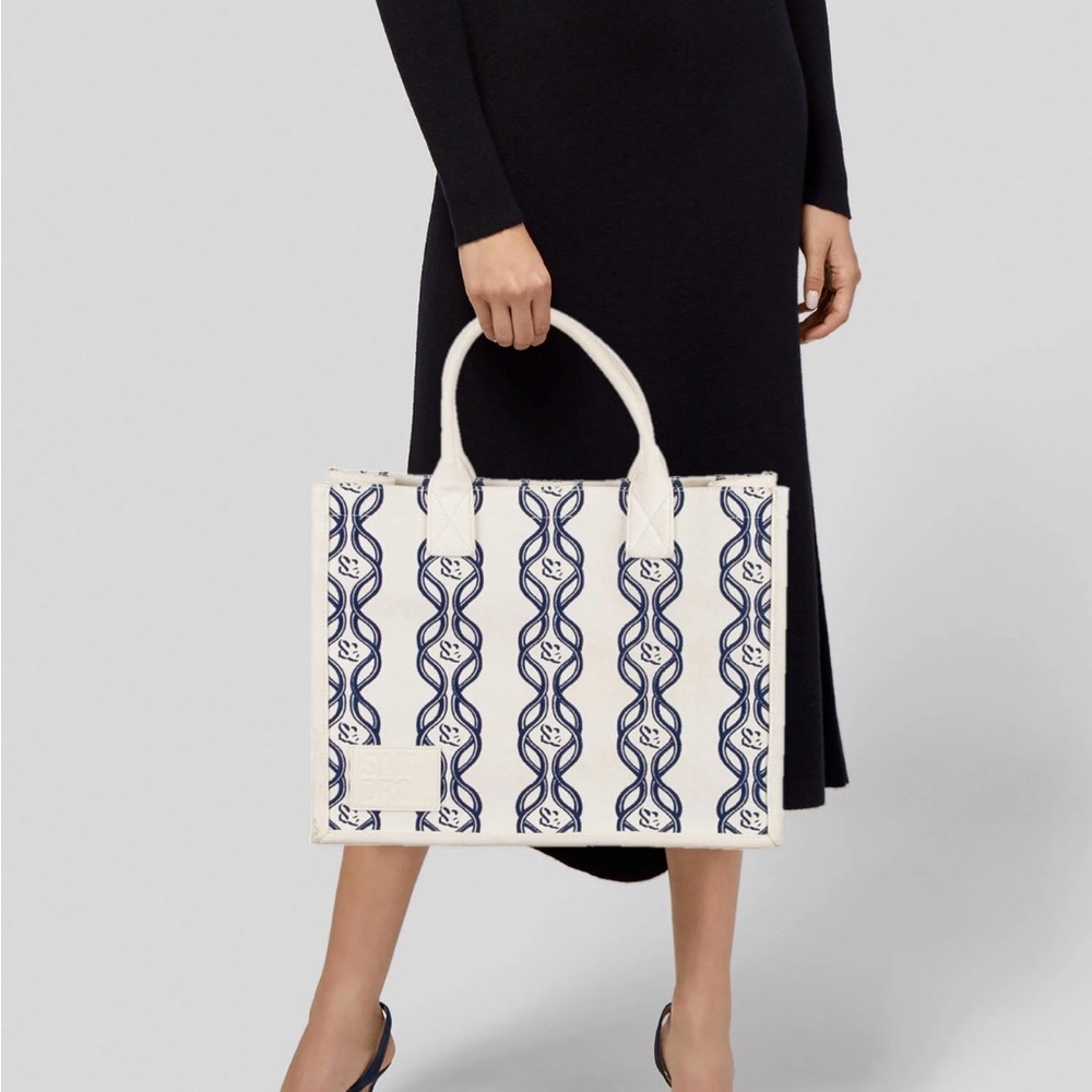 Sandro White and Navy Patterned Tote Bag